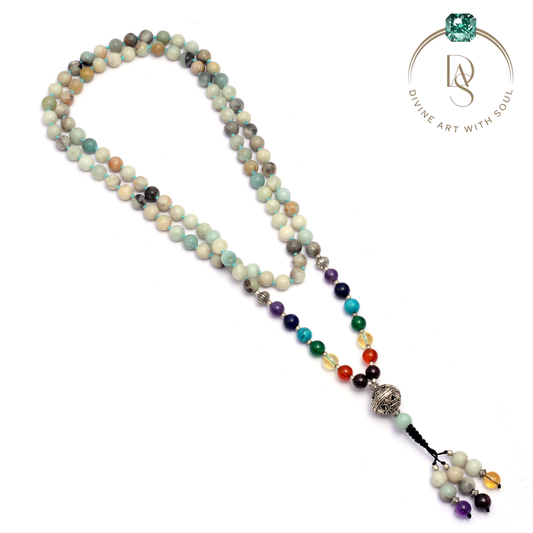 Natural Amazonite Mala With Seven Chakra Protection