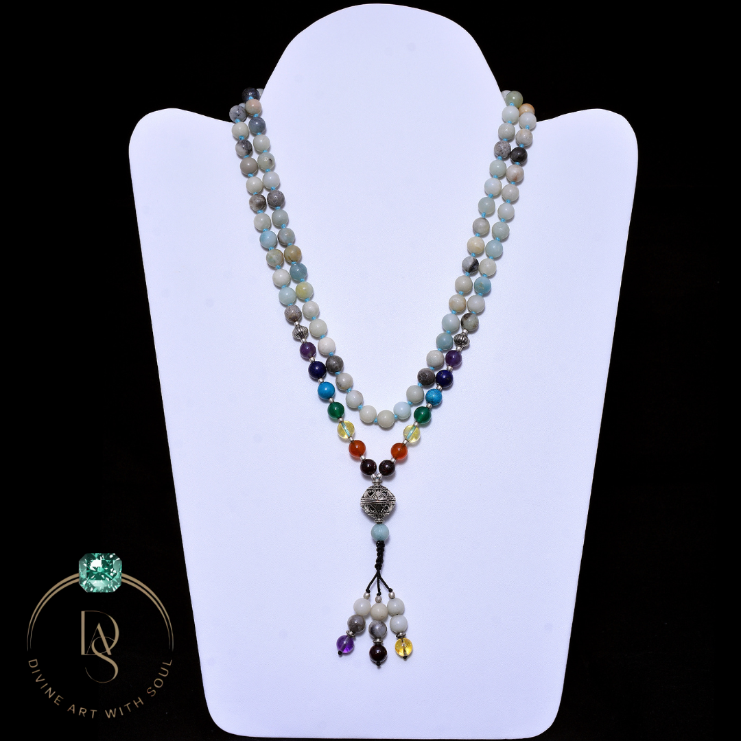 Natural Amazonite Mala With Seven Chakra Protection