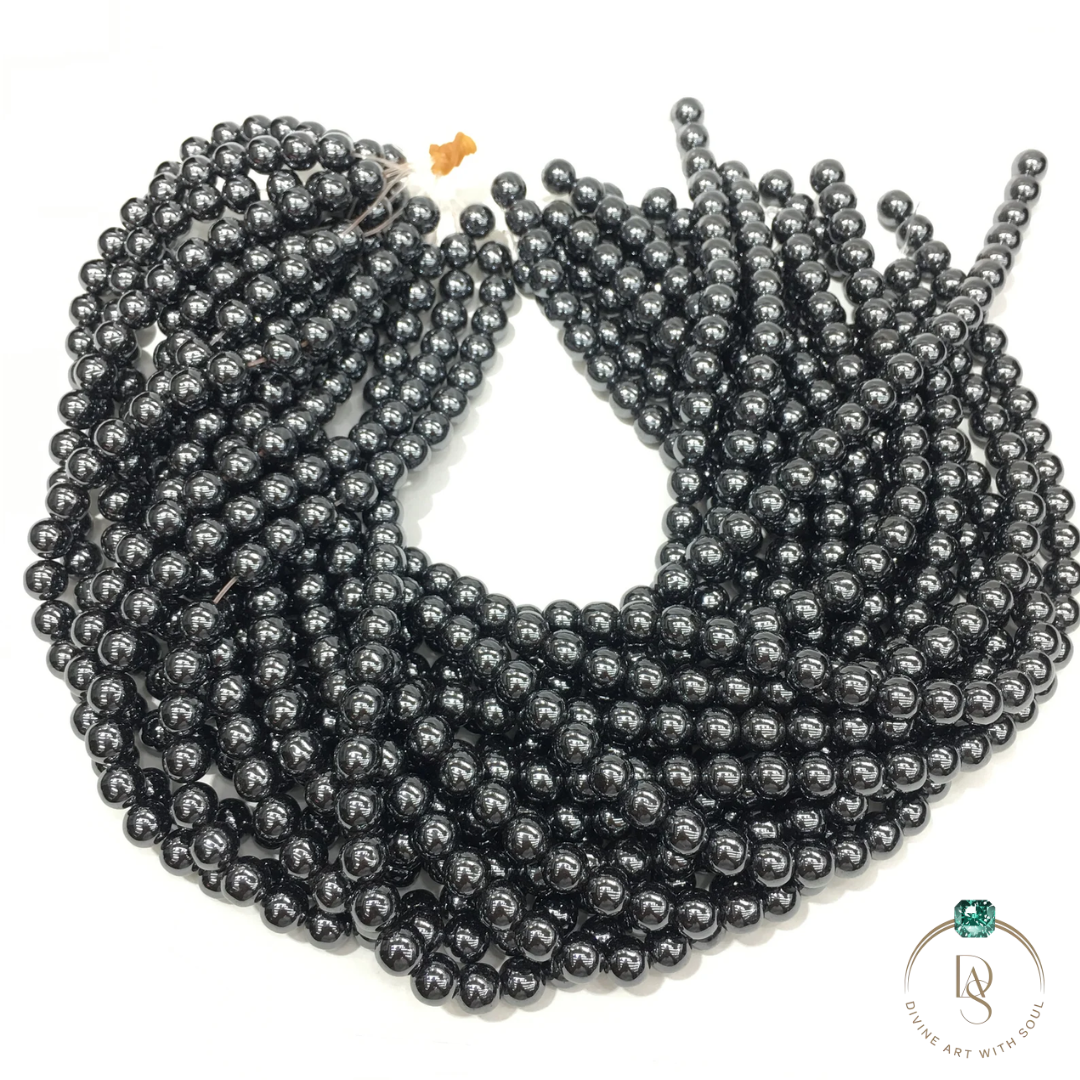Natural Black Hematite Round Beads String