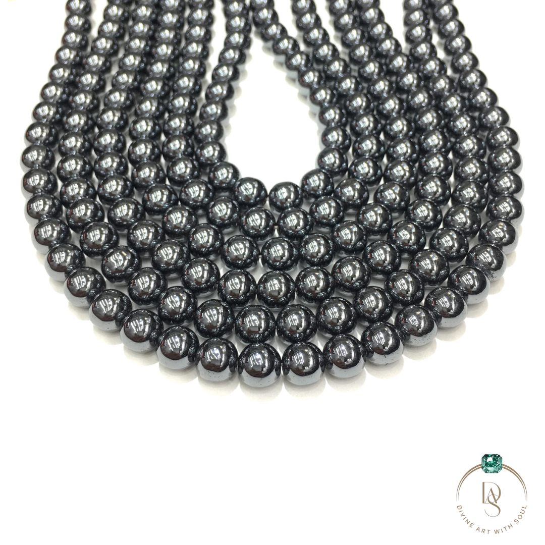 Natural Black Hematite Round Beads String