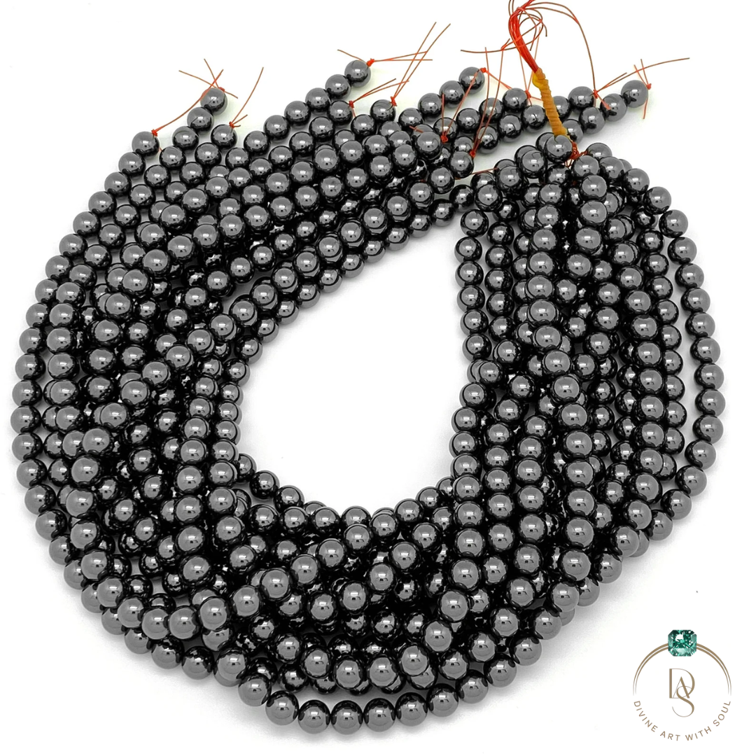 Natural Black Hematite Round Beads String