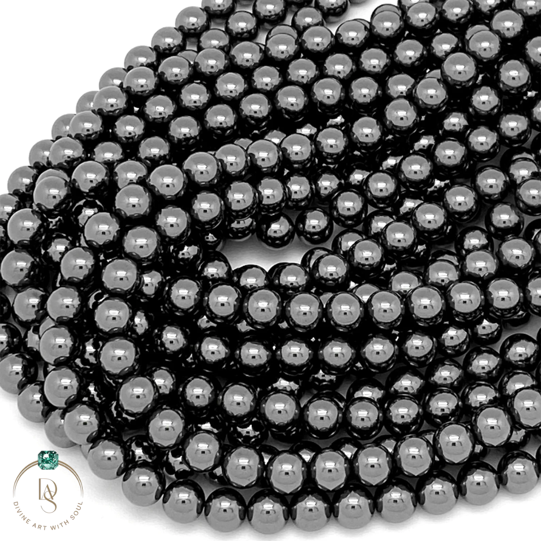 Natural Black Hematite Round Beads String