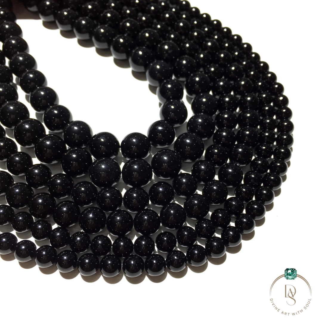 Natural Black Onyx Round Beads String
