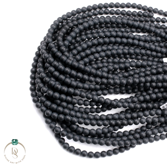 Natural Matte Black Onyx Round Beads String