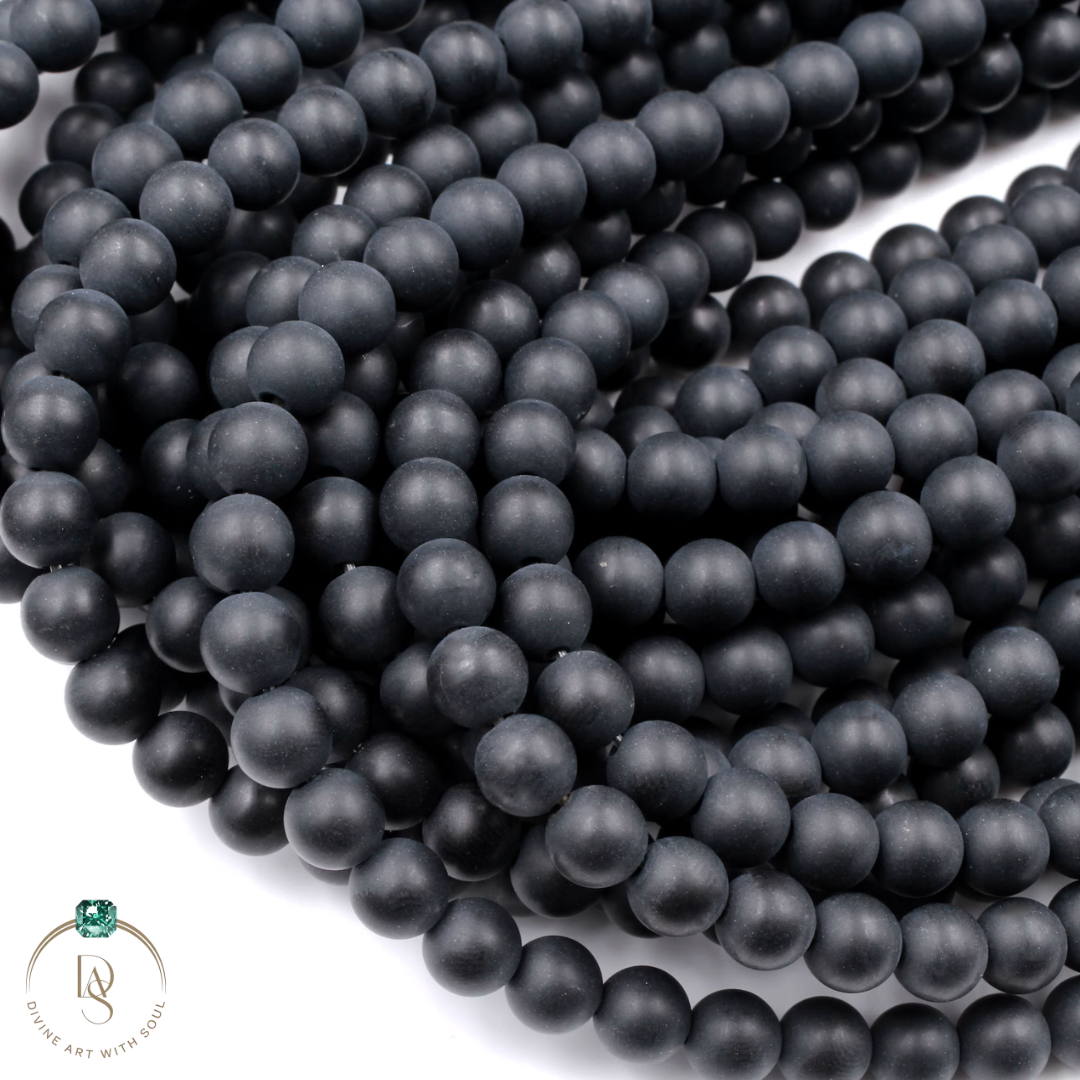 Natural Matte Black Onyx Round Beads String