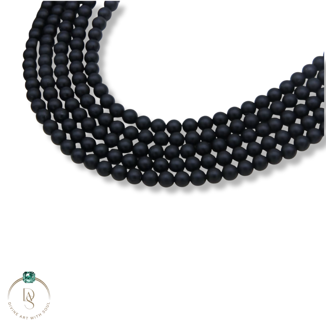 Natural Matte Black Onyx Round Beads String