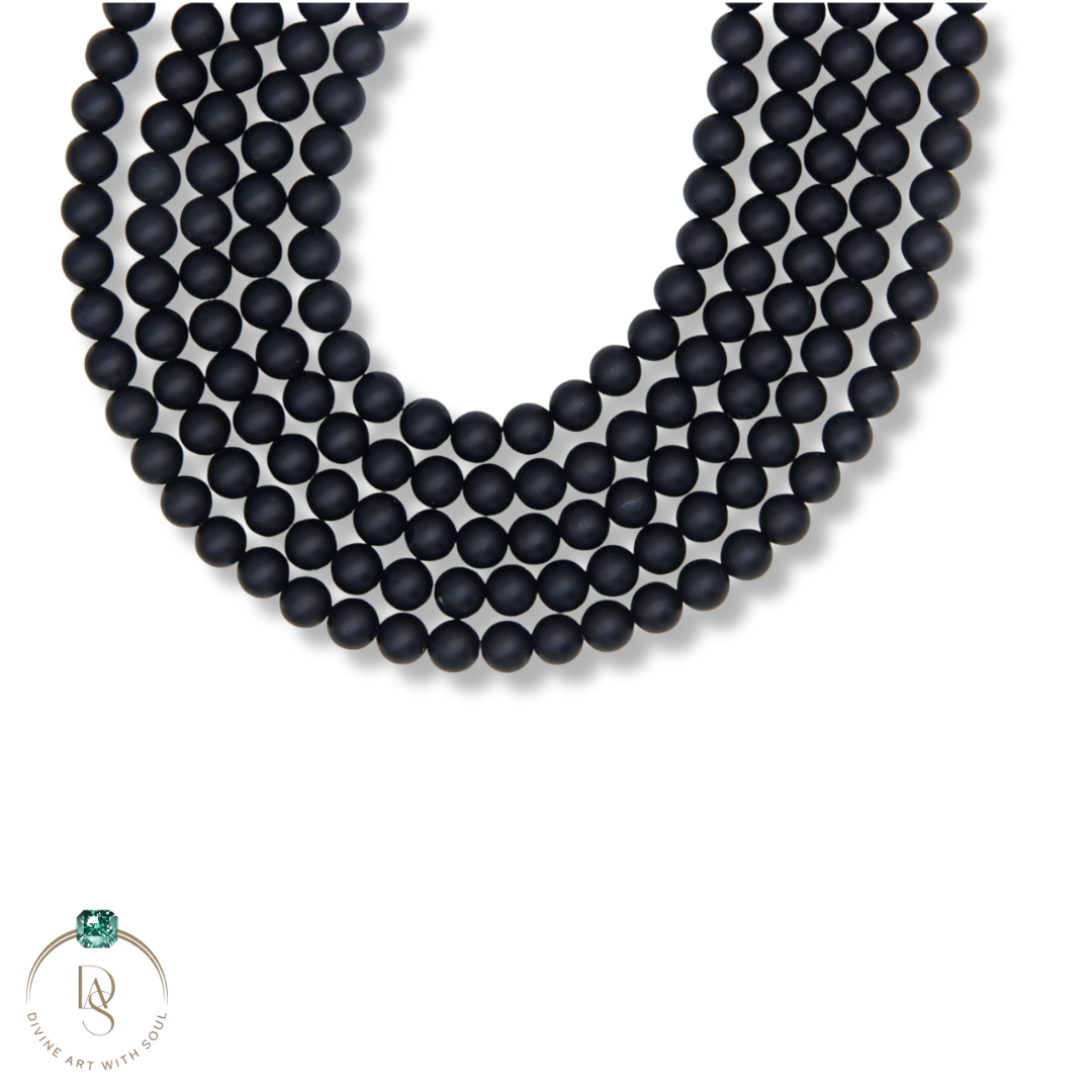 Natural Matte Black Onyx Round Beads String