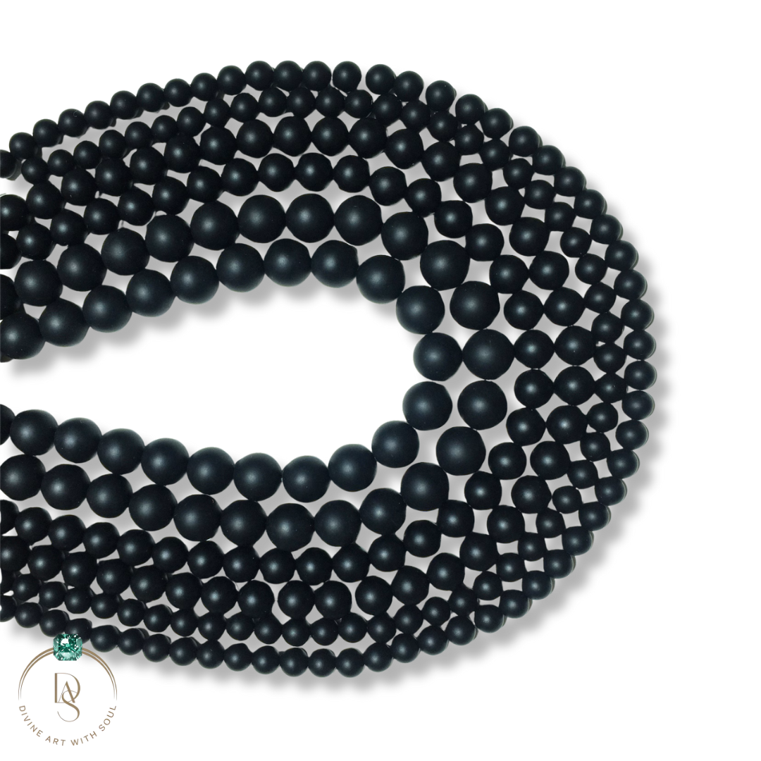 Natural Matte Black Onyx Round Beads String