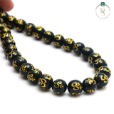 Natural OM Mani Black Onyx Round Beads String