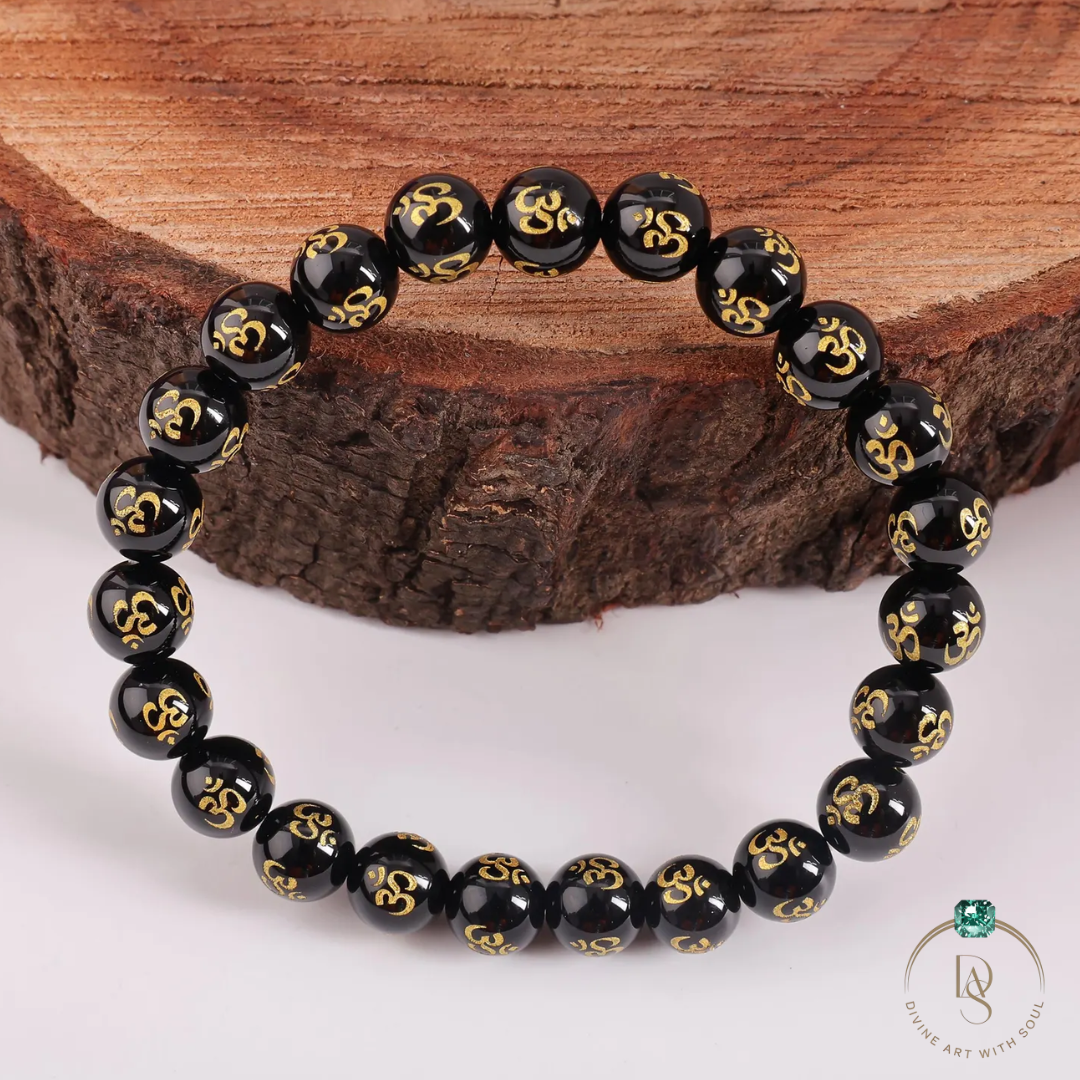 Natural OM Mani Black Onyx Bracelet