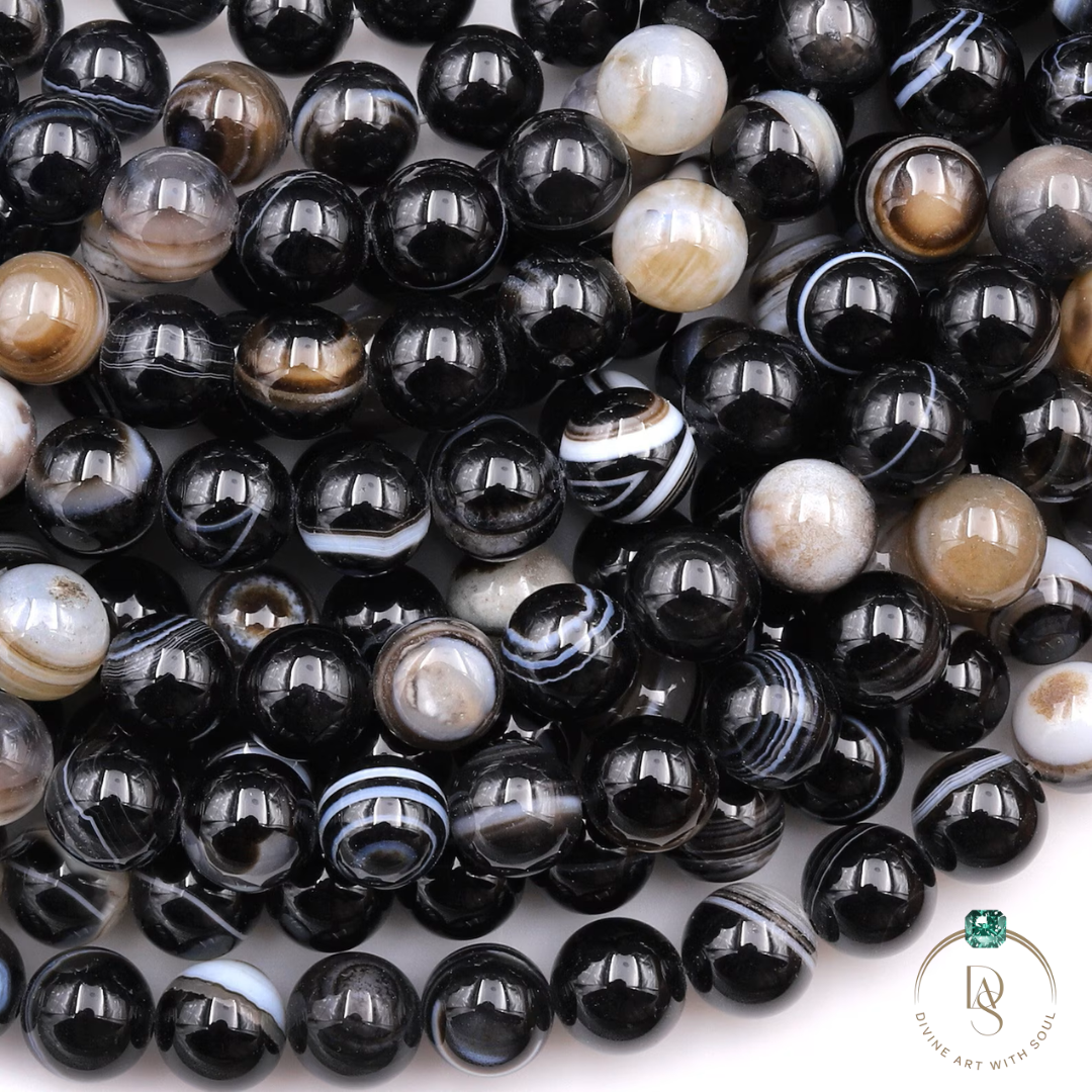 Natural Black Sulemani Hakik Round Beads String