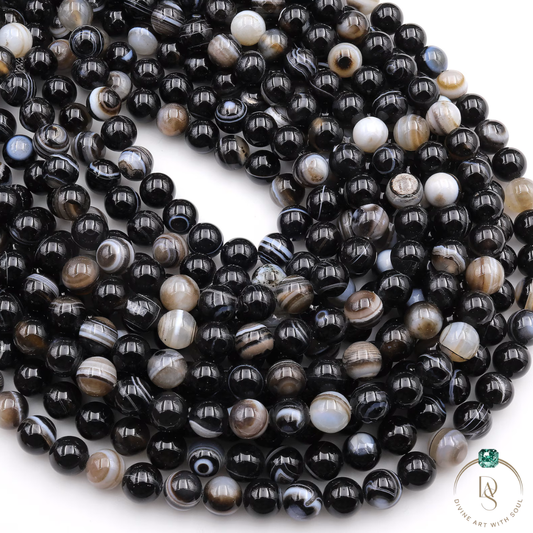 Natural Black Sulemani Hakik Round Beads String