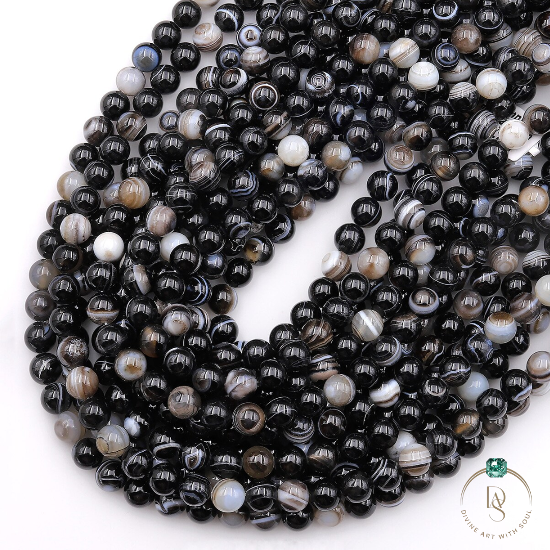 Natural Black Sulemani Hakik Round Beads String