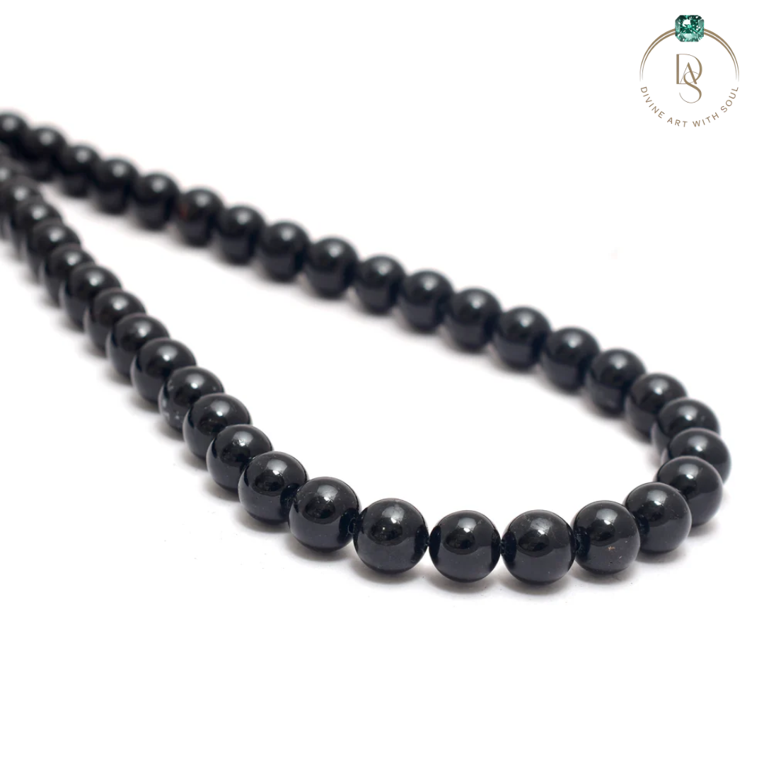 Natural Black Tourmaline Round Beads String