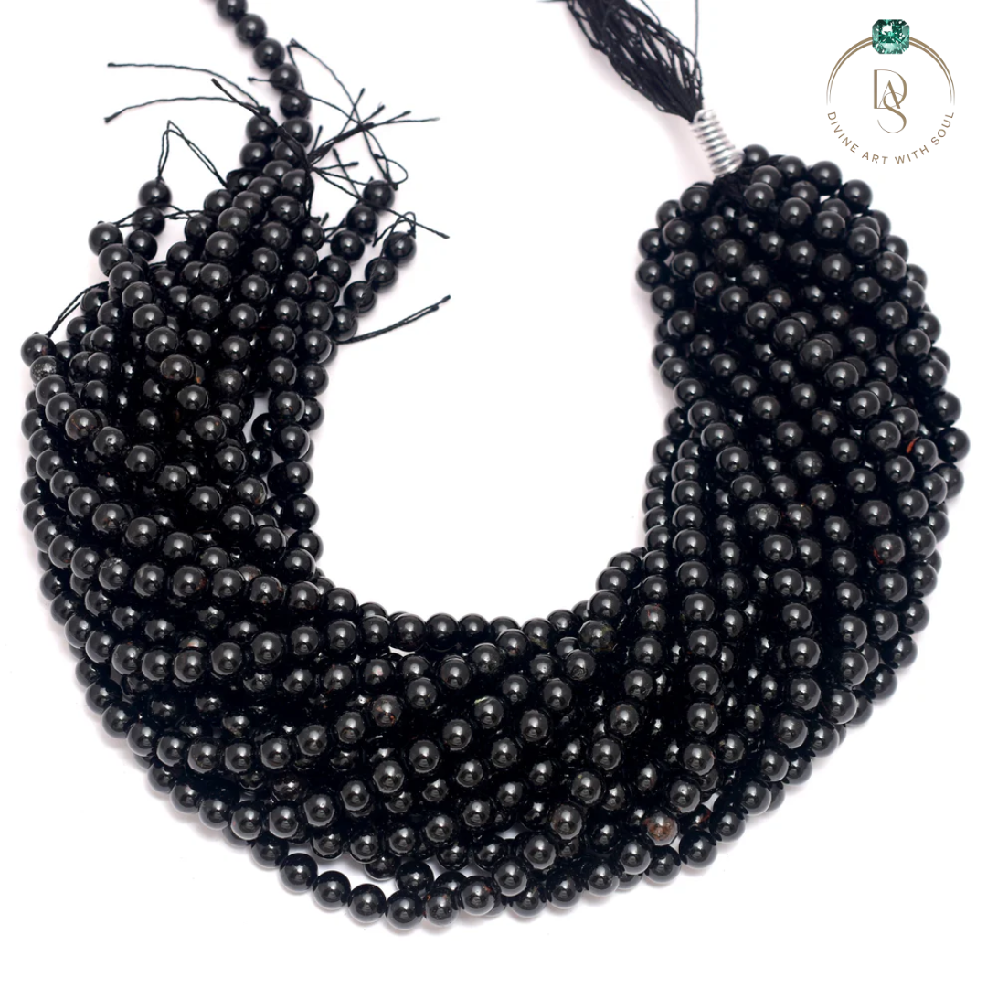 Natural Black Tourmaline Round Beads String