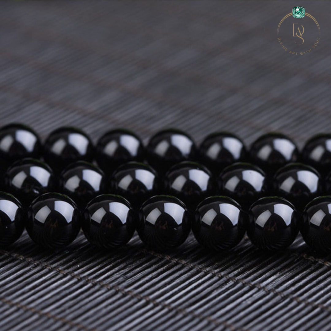 Natural Black Tourmaline Round Beads String