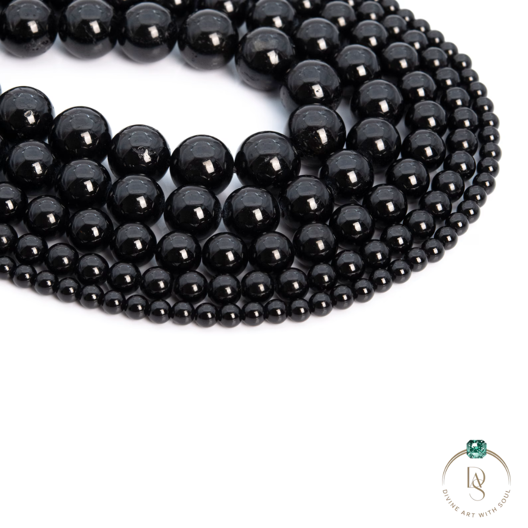 Natural Black Tourmaline Round Beads String