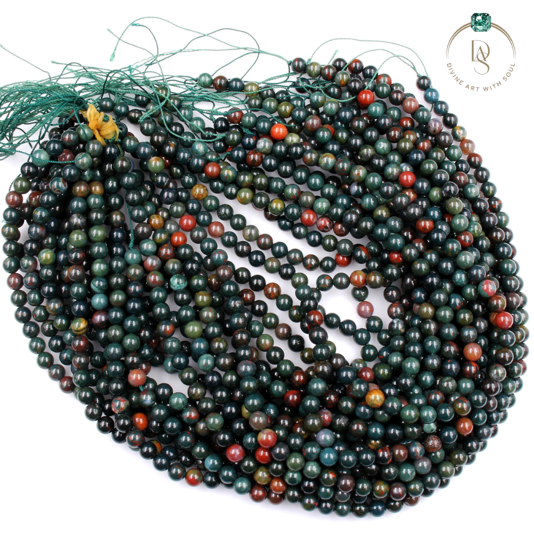 Natural Blood Stone Round Beads String