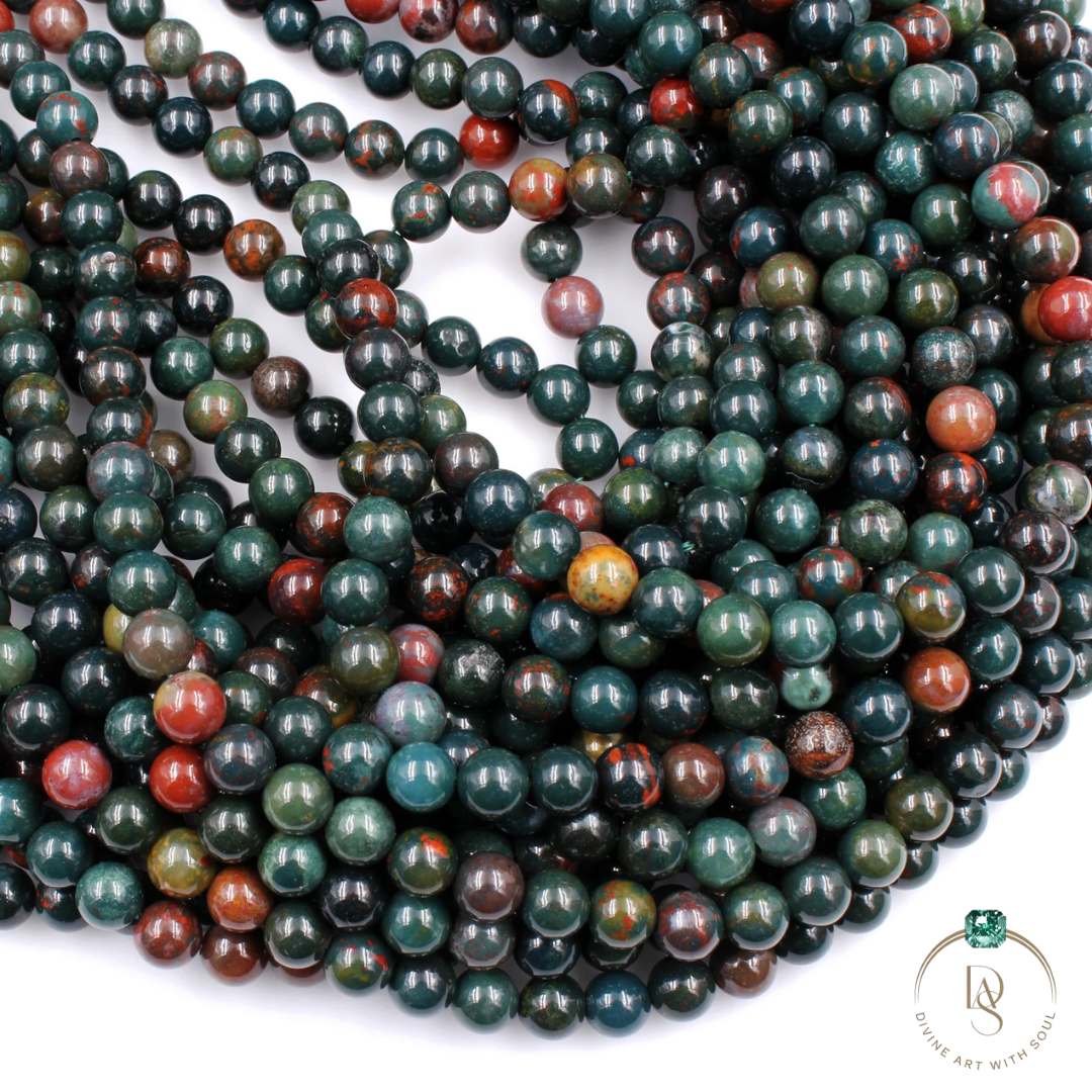 Natural Blood Stone Round Beads String