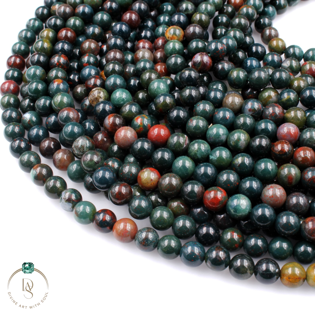 Natural Blood Stone Round Beads String