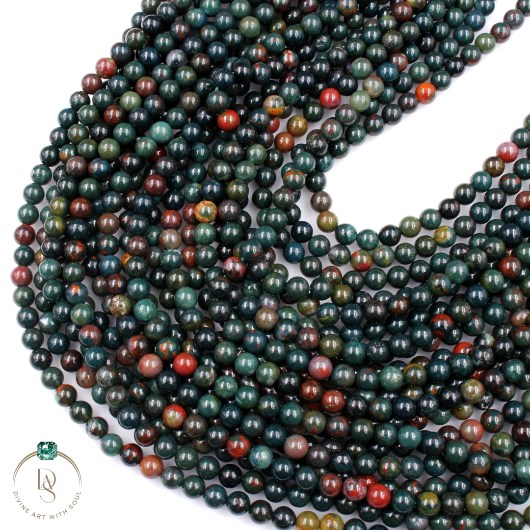 Natural Blood Stone Round Beads String