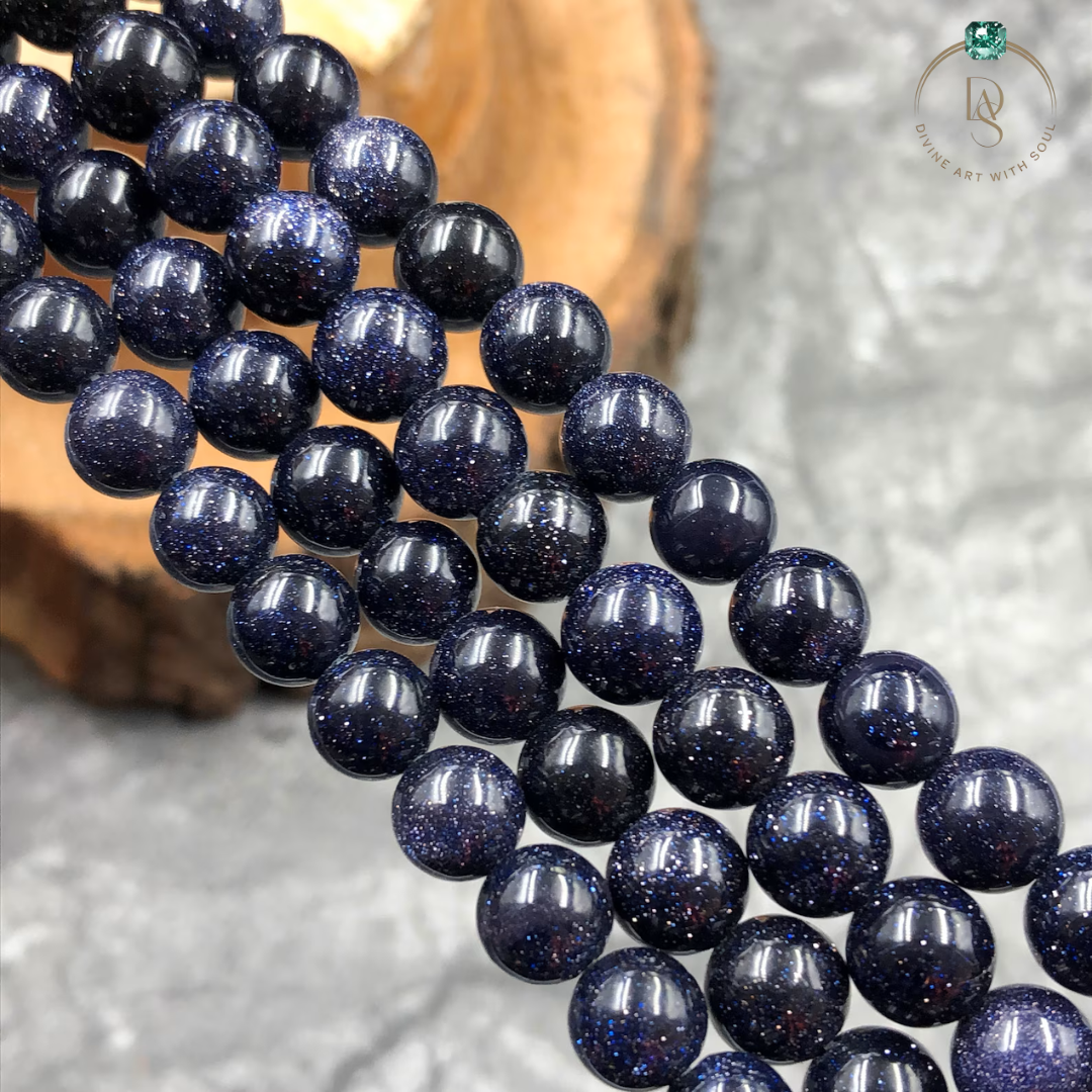 Natural Blue Sunstone Round Beads String