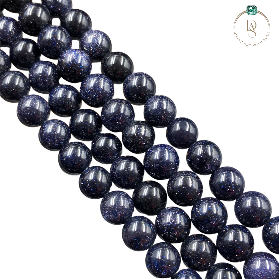 Natural Blue Sunstone Round Beads String