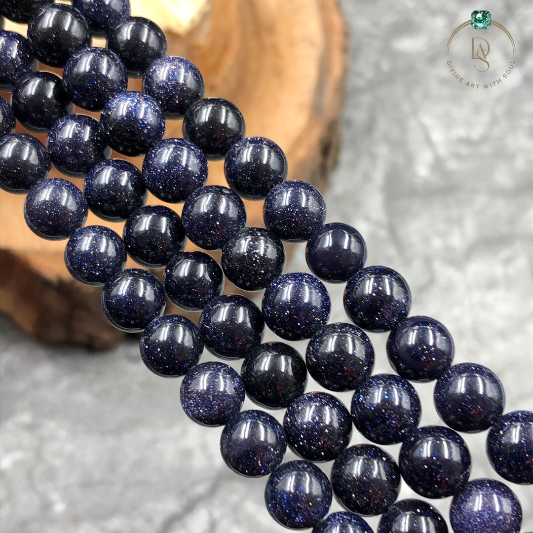 Natural Blue Sunstone Round Beads String