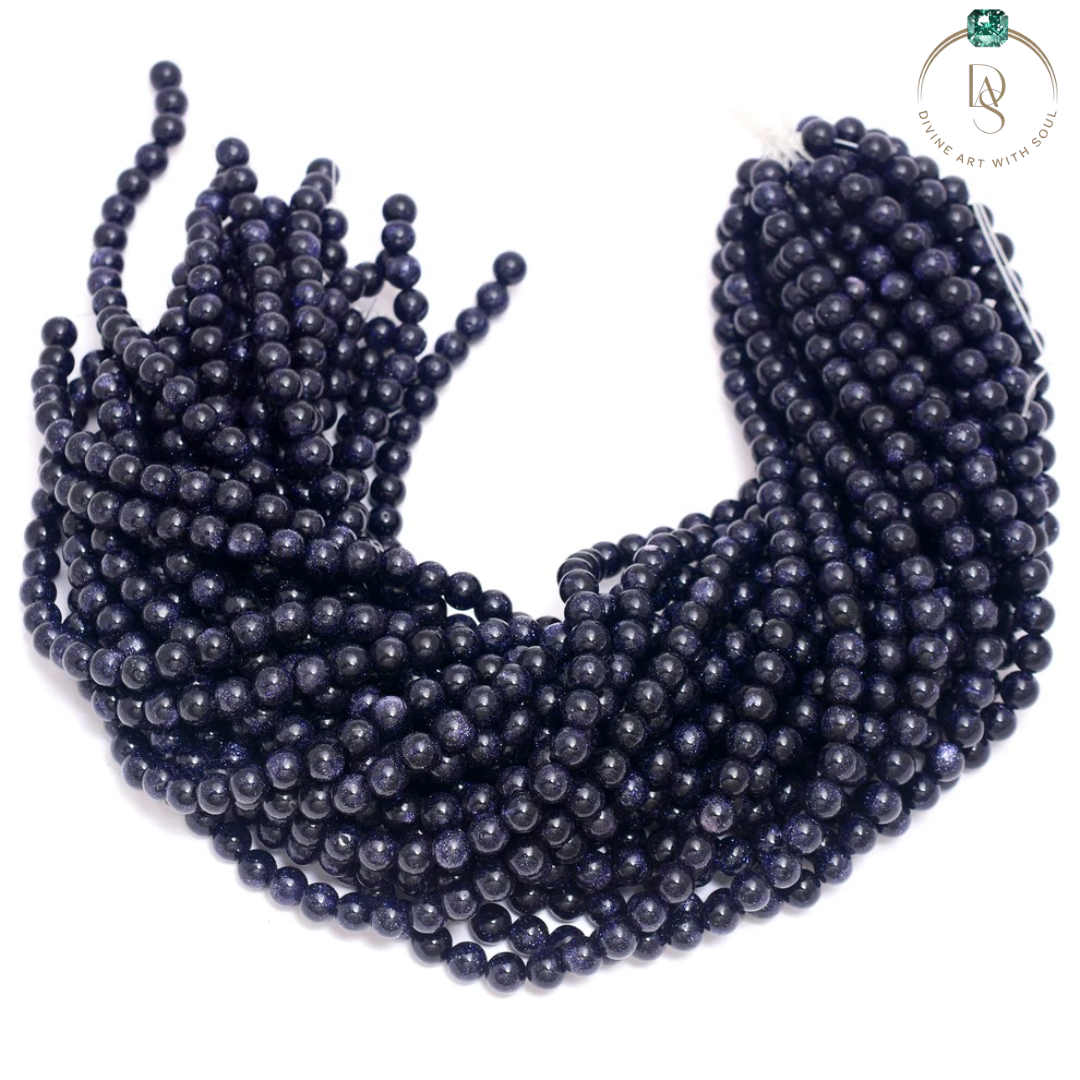 Natural Blue Sunstone Round Beads String