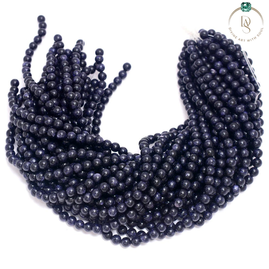 Natural Blue Sunstone Round Beads String