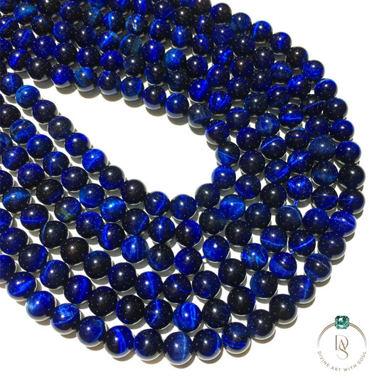 Natural Blue Tiger Cat's Eye Round Beads String