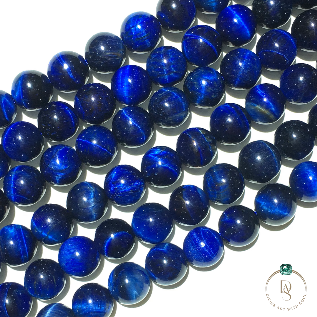 Natural Blue Tiger Cat's Eye Round Beads String