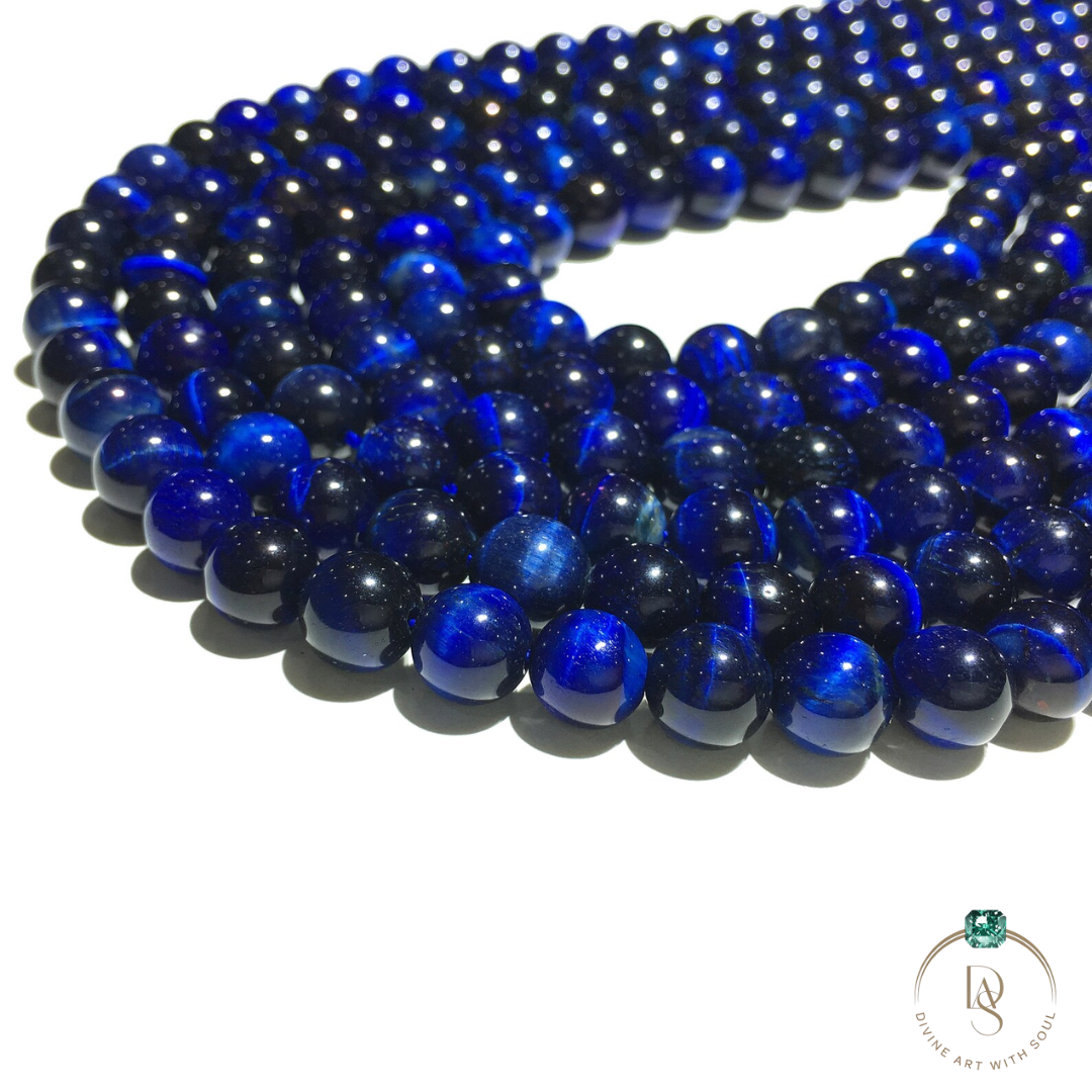 Natural Blue Tiger Cat's Eye Round Beads String