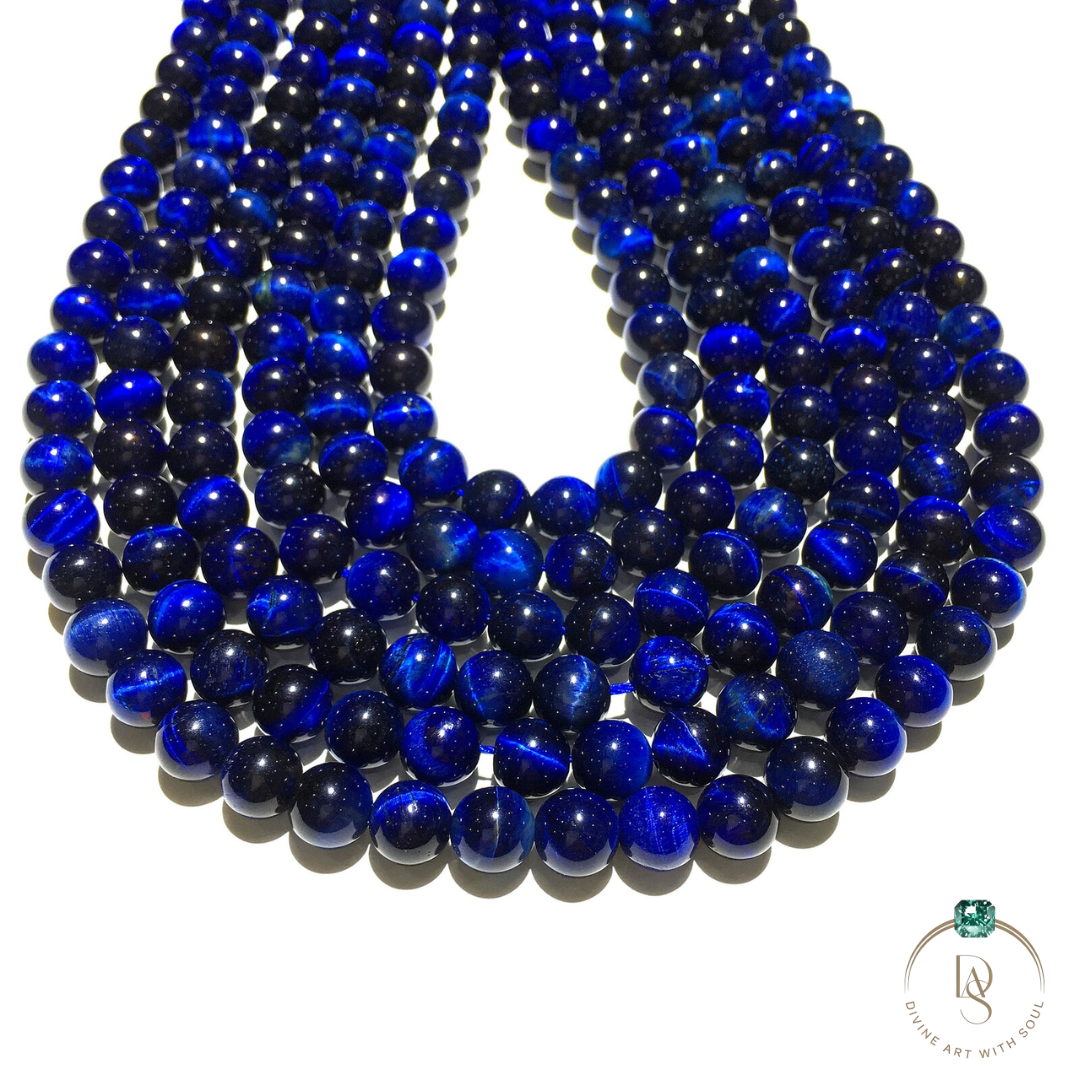Natural Blue Tiger Cat's Eye Round Beads String