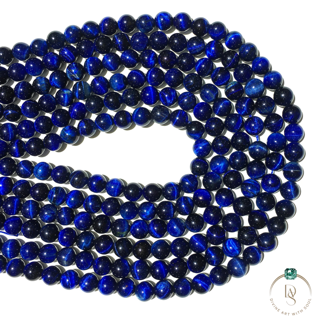 Natural Blue Tiger Cat's Eye Round Beads String