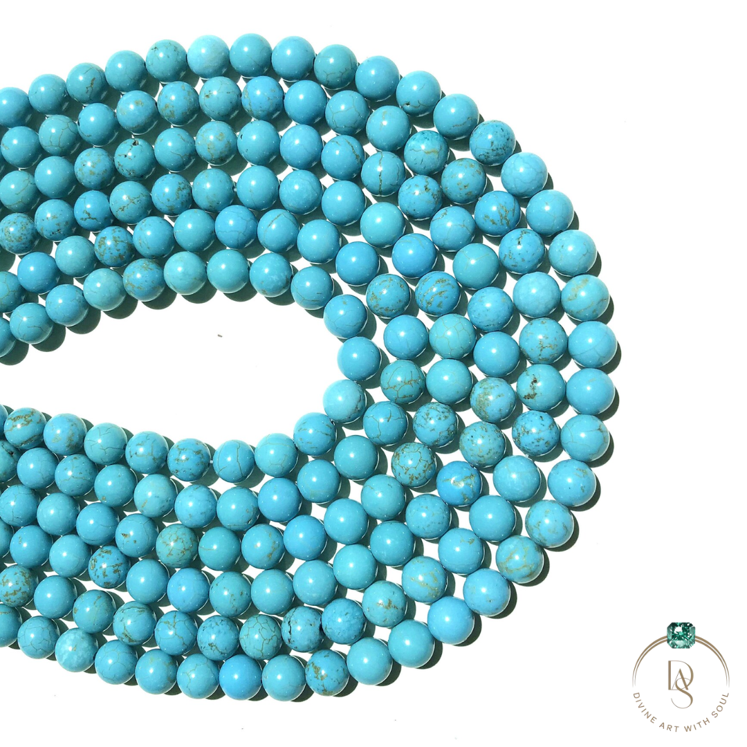 Natural Blue Turquoise Round Beads String