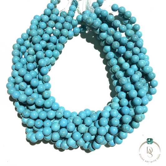 Natural Blue Turquoise Round Beads String