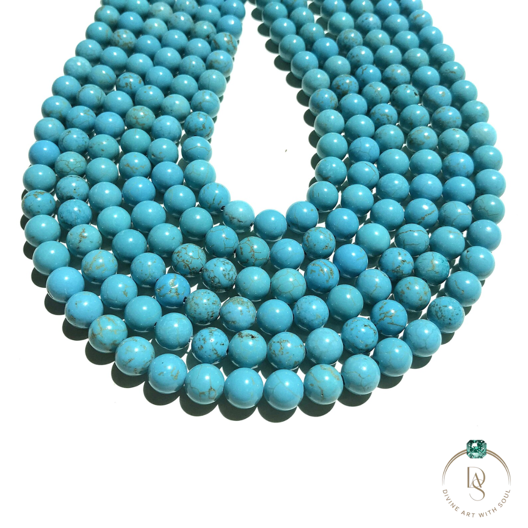Natural Blue Turquoise Round Beads String
