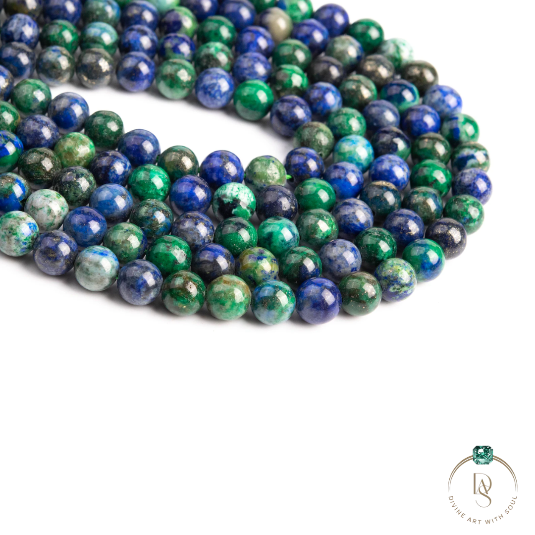 Natural Chrysocolla Azurite Round Beads String