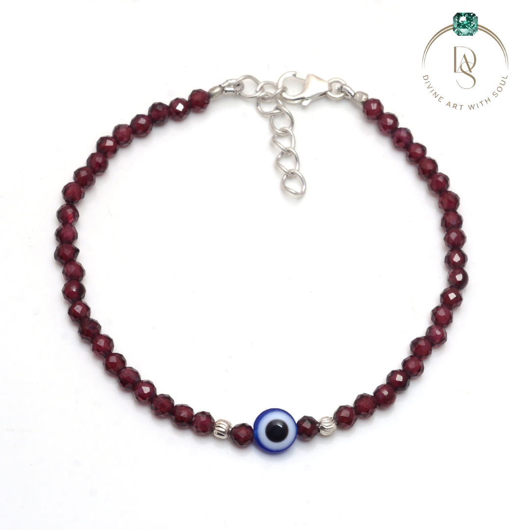 Natural Red Garnet with Evil Eye Protection Bracelet
