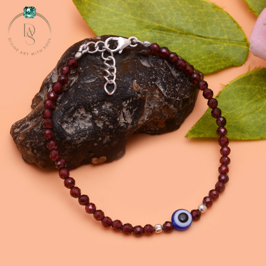 Natural Red Garnet with Evil Eye Protection Bracelet