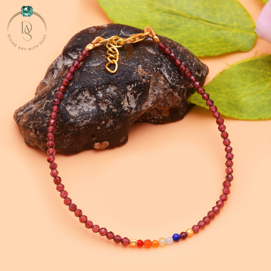 Natural Red Garnet With Seven Chakra Protection Bracelet