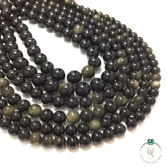 Natural Golden Obsidian Round Beads String