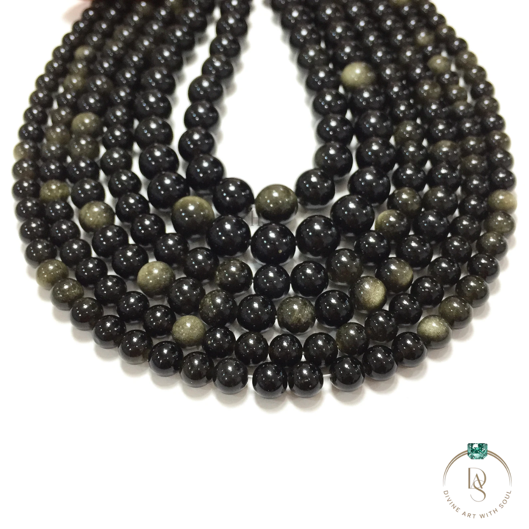 Natural Golden Obsidian Round Beads String