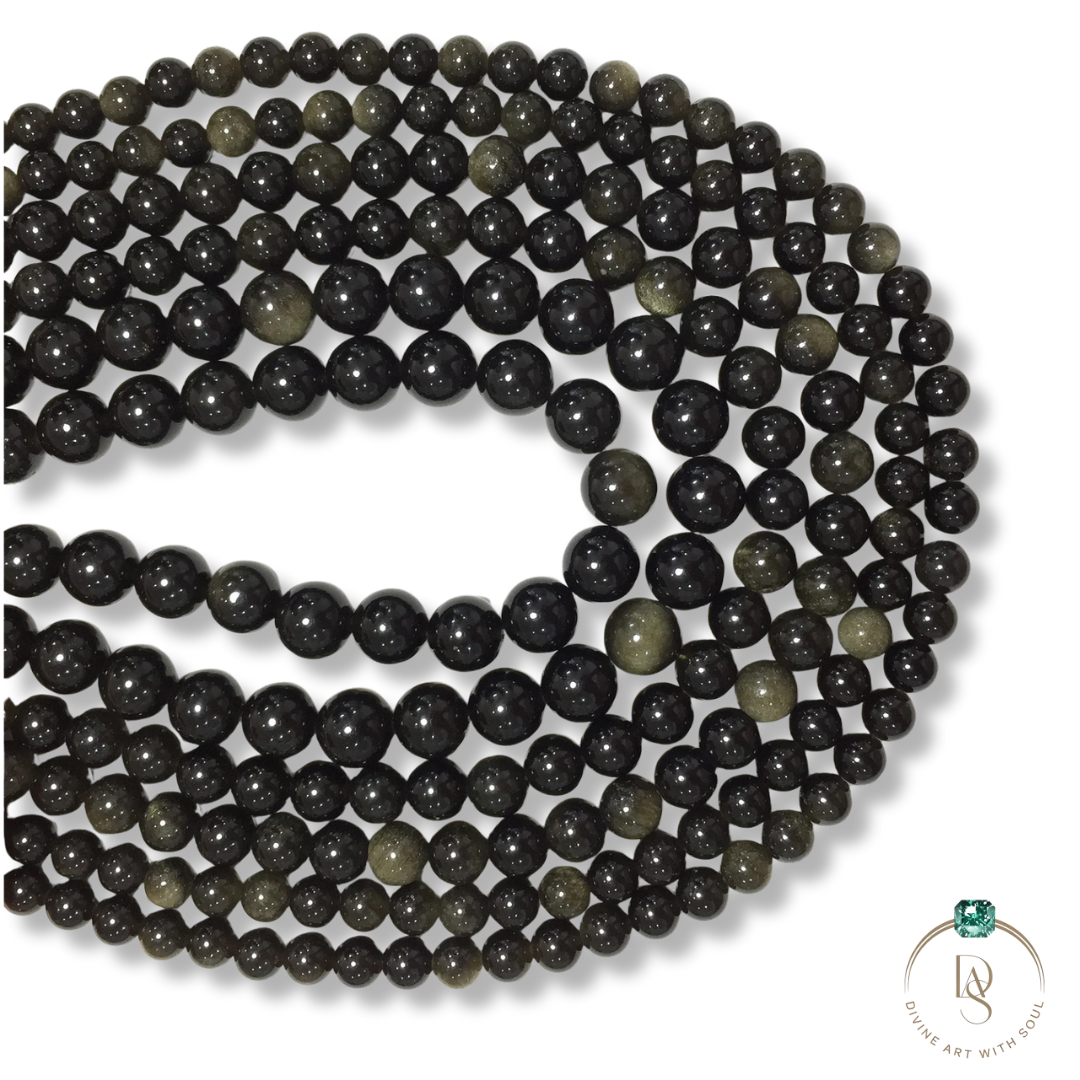 Natural Golden Obsidian Round Beads String