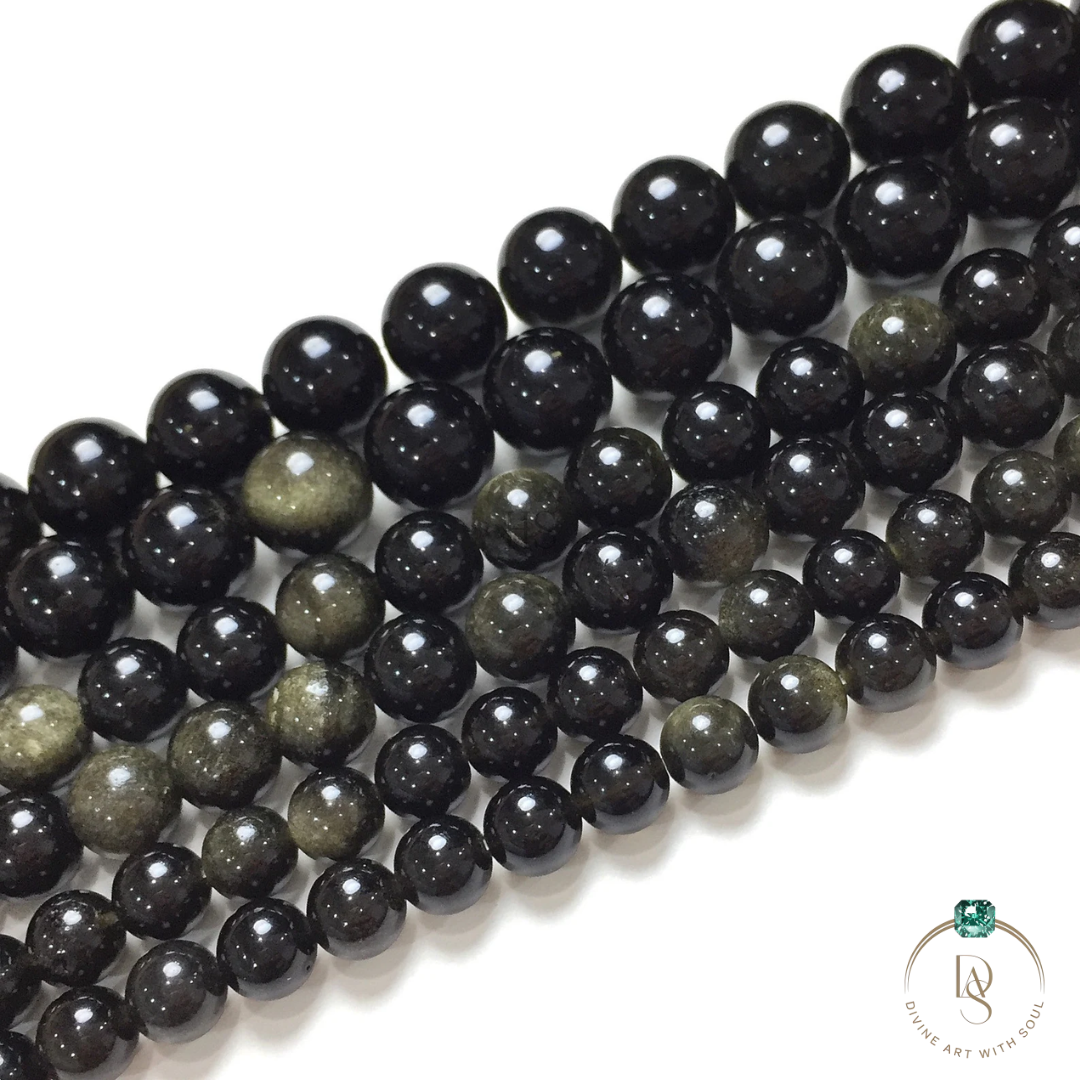 Natural Golden Obsidian Round Beads String