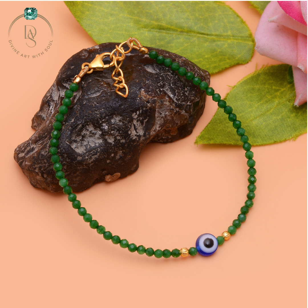 Natural Green Jade with Evil Eye Protection Bracelet