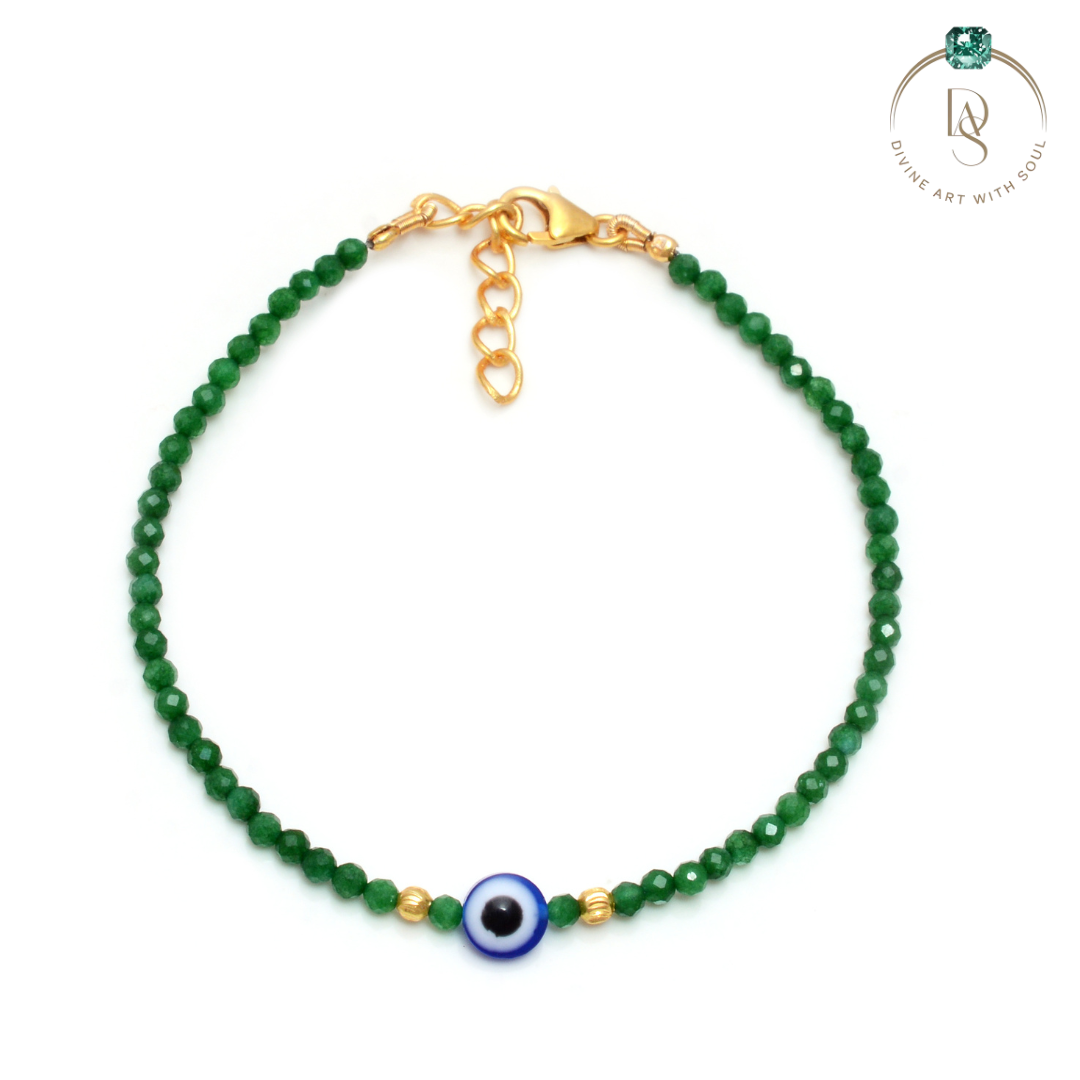 Natural Green Jade with Evil Eye Protection Bracelet