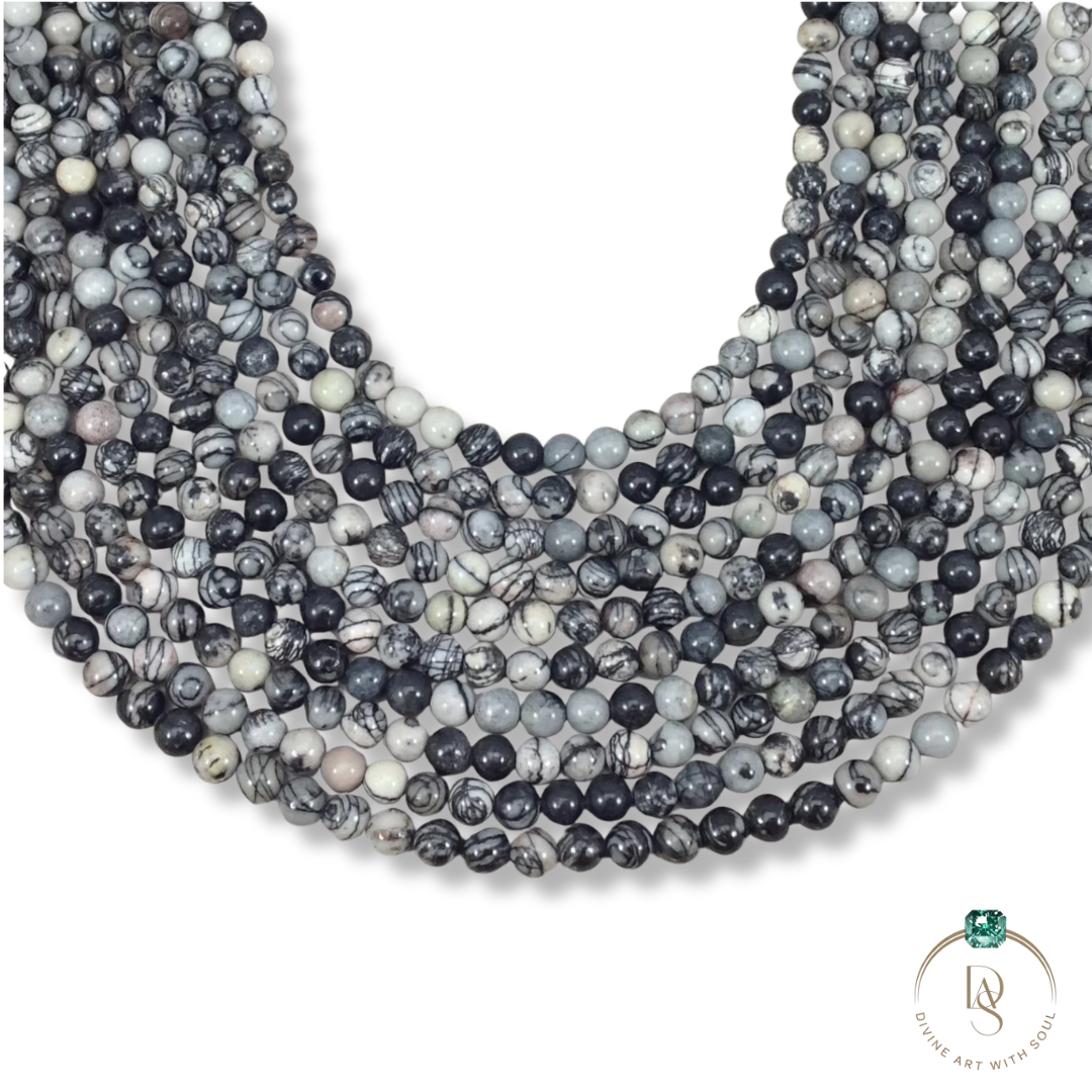 Natural Grey Picasso Jasper Round Beads String