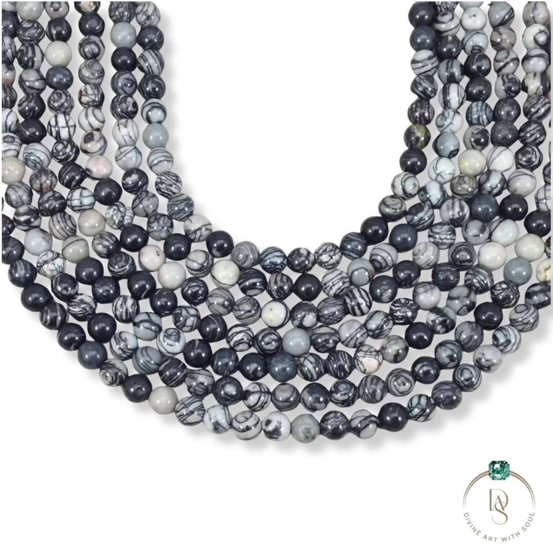Natural Grey Picasso Jasper Round Beads String